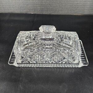 Covered Butter Dish Set "Shannon" Godinger, Dublin Clear Glass Cottage Core 8"